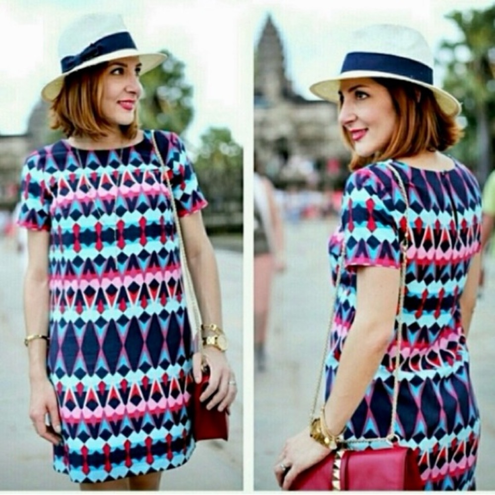J.Crew Multicolor Geometric Print Short Sleeve Dress